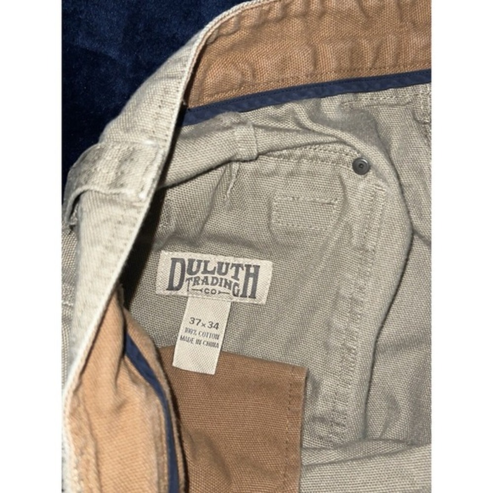 Duluth Trading Pants Mens 37x34 Beige Khaki Cargo Thick Canvas Pockets Workwear - Picture 5 of 10